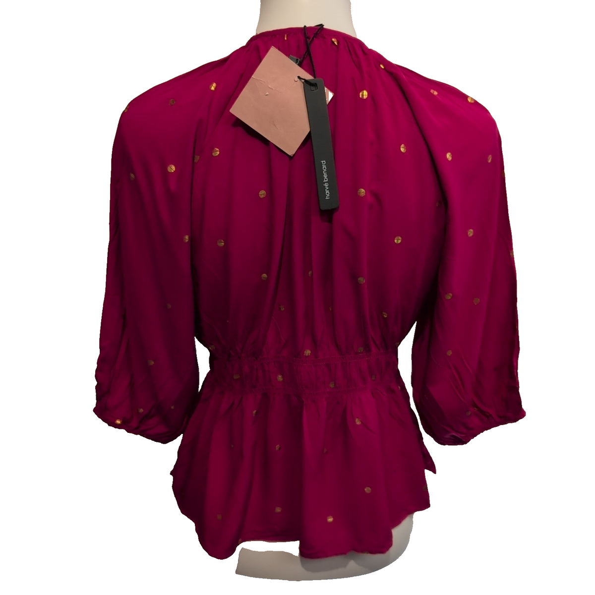 Blouse Harvé Bernard Femme M Fuchsia Pois Dorés Manches 3/4 Neuve