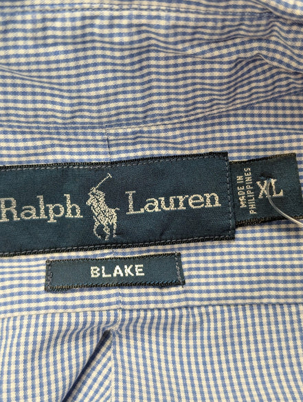Chemise Polo Ralph Lauren Shirt L Custom Fit Rayée Bleu Blanc Button Down