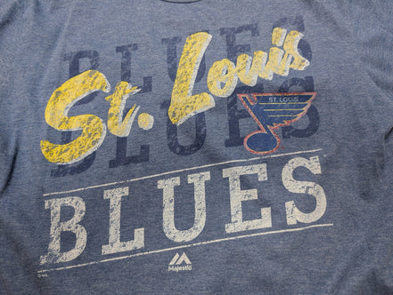 T-SHIRT Majestic NHL St Louis BLUES Hockey Bleu Neuf L Homme |107T