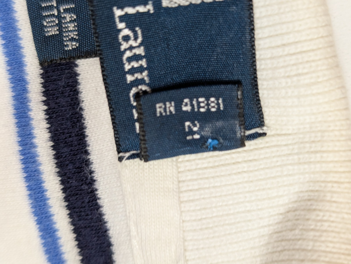 Polo manches courtes Polo Ralph Lauren M blanc rayures bleu marine logo bleu