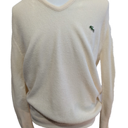 Pull Vintage IZOD Lacoste L crème col V crocodile brodé style preppy Made in USA