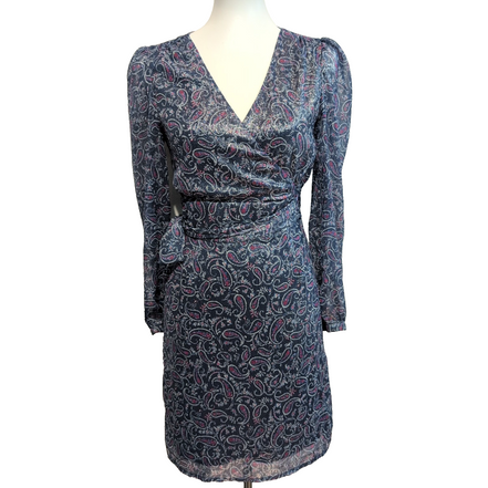 Robe La Redoute 34 Cache-Cœur Bleu Rose Paisley Brillante Neuve