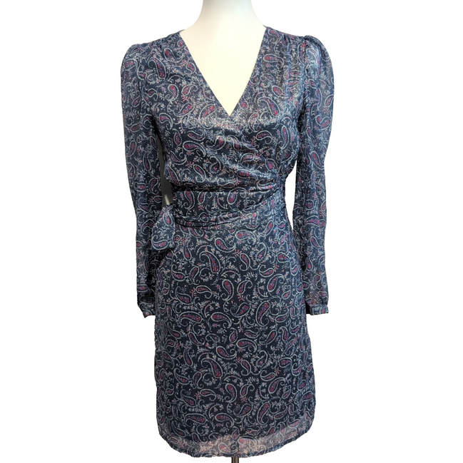 Robe La Redoute 34 Cache-Cœur Bleu Rose Paisley Brillante Neuve