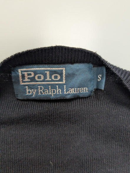 Pull Fin Polo Ralph Lauren Bleu Marine Col V Taille S Pima Coton Logo Rouge
