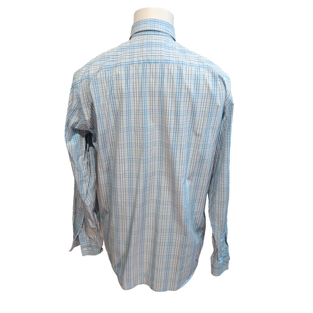 Chemise Lacoste M 40 Made in Hong Kong Bleu Carreaux Logo Crocodile Poche