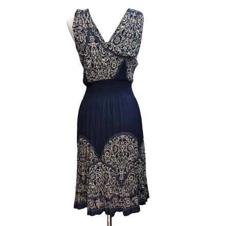 Robe d'été Femme Bleu Marine Écru Motif Cachemire Taille Élastiquée M à XL