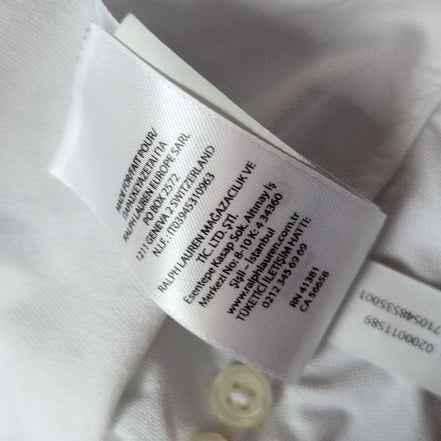 Chemise Ralph Lauren L Oxford Blanc Logo Marron Coton Manches longues