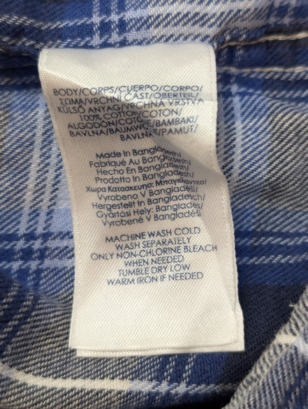 🌲 CHEMISE FLANELLE PERFORMANCE CHAPS M (M) CARREAUX BLEU BLANC LOGO CUIR