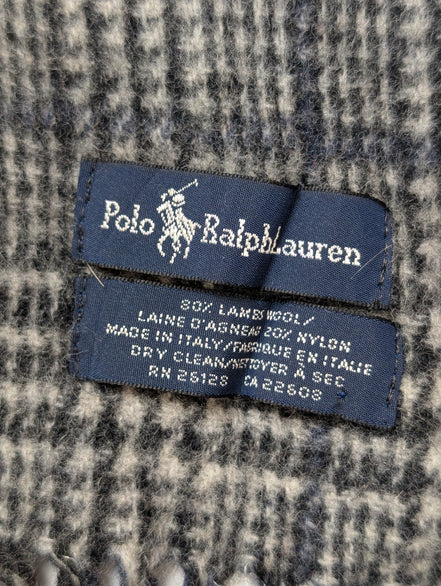 Écharpe Polo Ralph Lauren Réversible Carreaux Écossais & Gris Laine d'Agneau