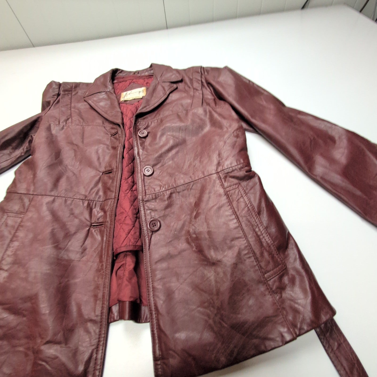 Veste Cuir Femme Bordeaux Berman's 14 L Doublure Amovible Vintage |51c