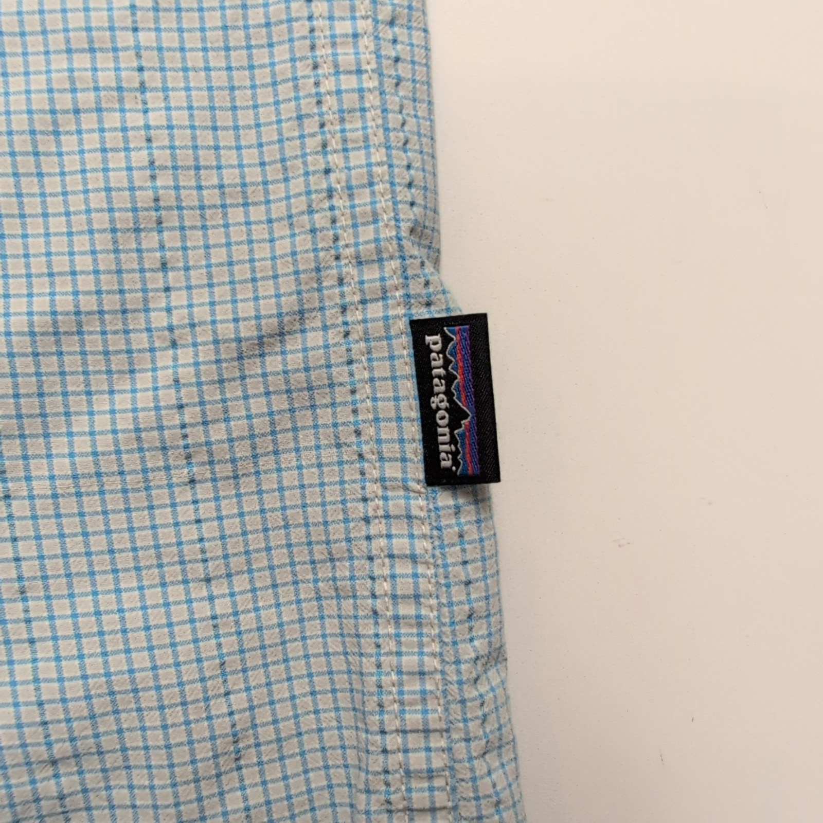 Chemise Patagonia L Bleu Carreaux Nylon Manches Courtes Boutons Pression