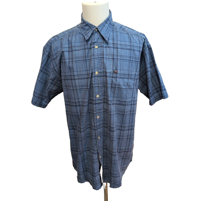 Chemise Wrangler Jeans Co Bleu à carreaux Taille L 100% Coton Manches courtes P