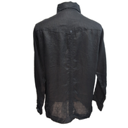 Chemise hawaïenne cubaine taille L noir 100% lin brodée 4 poches manches longues