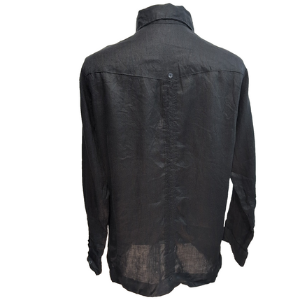 Chemise hawaïenne cubaine taille L noir 100% lin brodée 4 poches manches longues