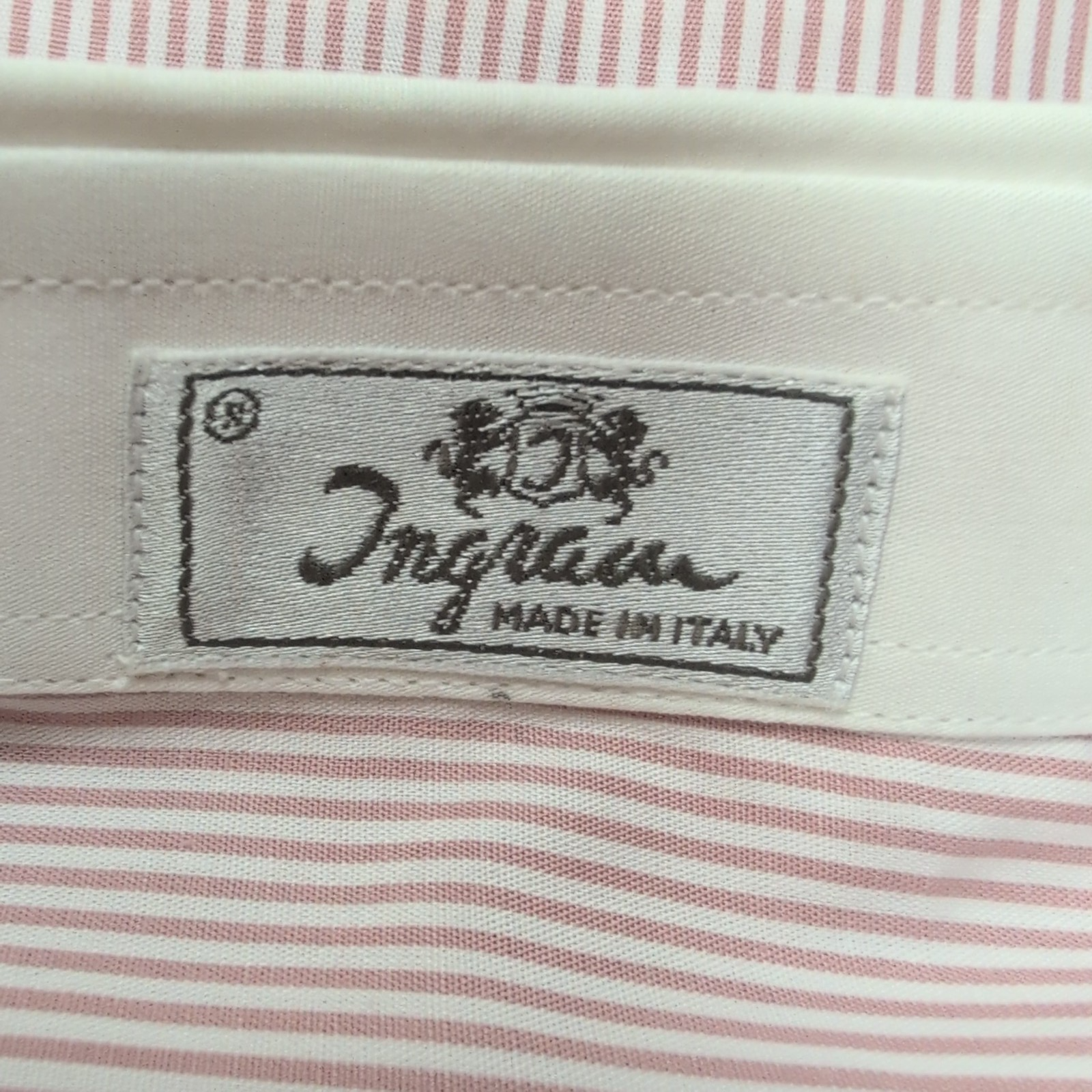 Chemise Ingram XL 17 Made in Italy Rouge Rayures Col Blanc Neuve Manches longues