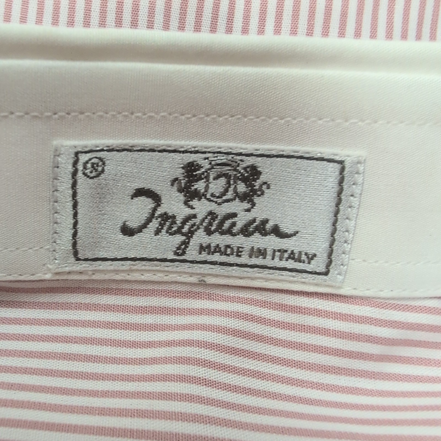 Chemise Ingram XL 17 Made in Italy Rouge Rayures Col Blanc Neuve Manches longues