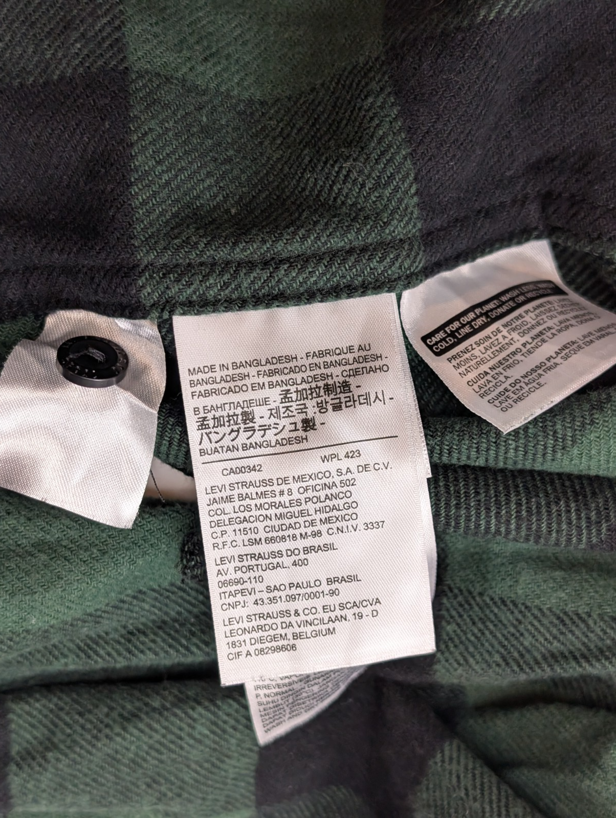 🔥 Chemise LEVI'S Flanelle Épaisse à Carreaux Vert et Noir Manches Longues T.L