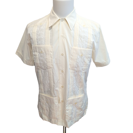 Chemise Hawaïenne Mexicana M Blanc Cassé 4 Poches Panama Brodée Vintage