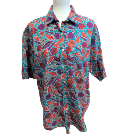 Chemise Columbia modèle hawaïen coquillages multicolore poche femme L