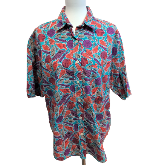 Chemise Columbia modèle hawaïen coquillages multicolore poche femme L