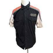 Chemise Harley Davidson L Noire Orange Flamme Brodée Dos 100% Coton