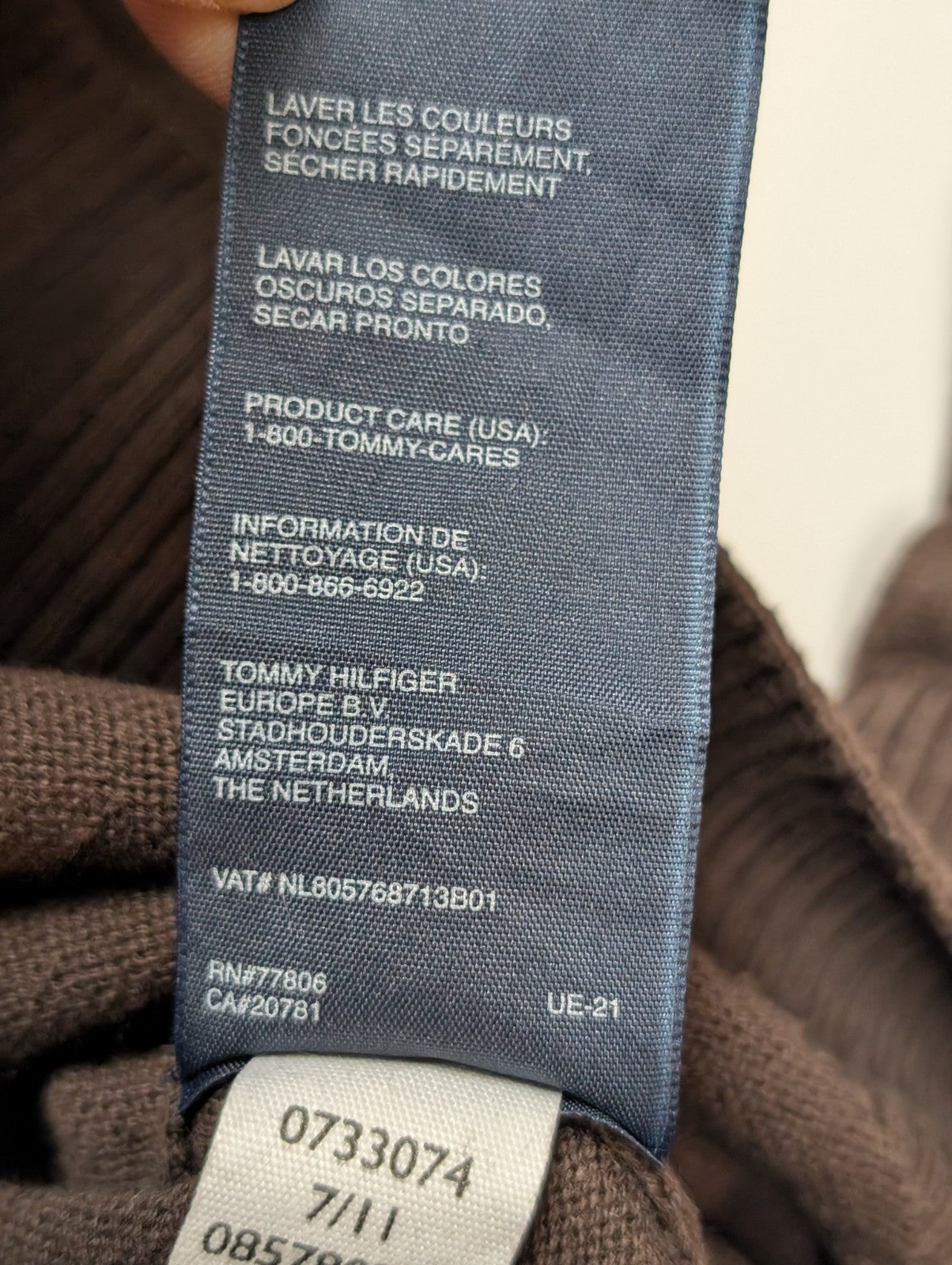 Pull Tommy Hilfiger Col V Marron Logo Brodé - Taille 3XL (XXL TG)