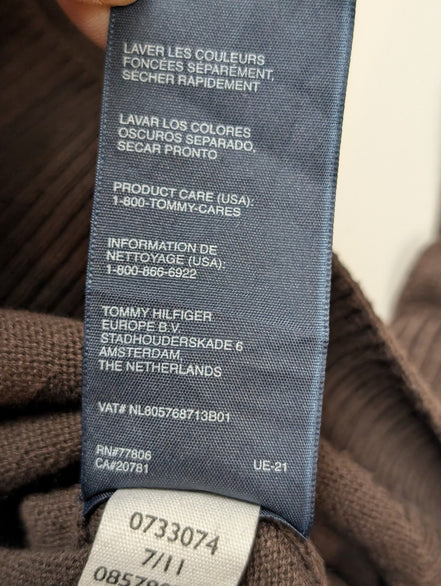Pull Tommy Hilfiger Col V Marron Logo Brodé - Taille 3XL (XXL TG)