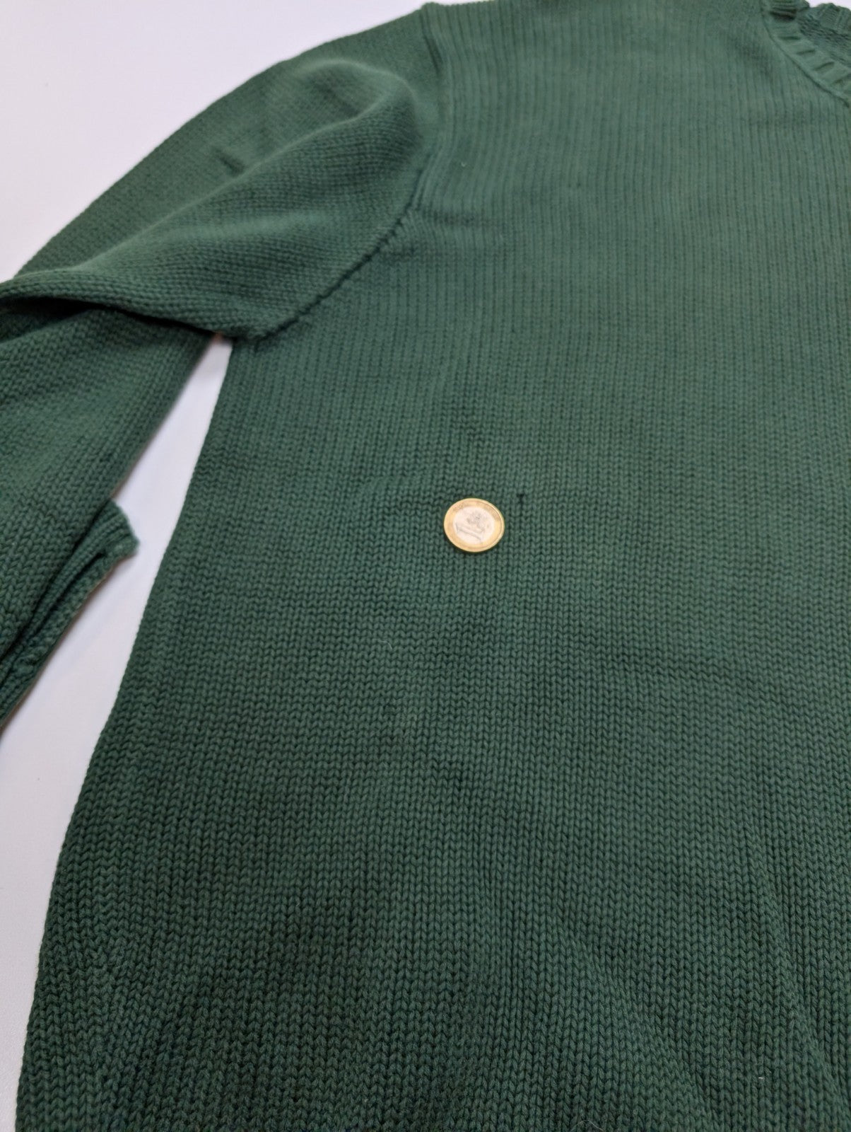 Pull POLO RALPH LAUREN Homme XL Vert Forêt Grosse Maille Logo Marine Vintage