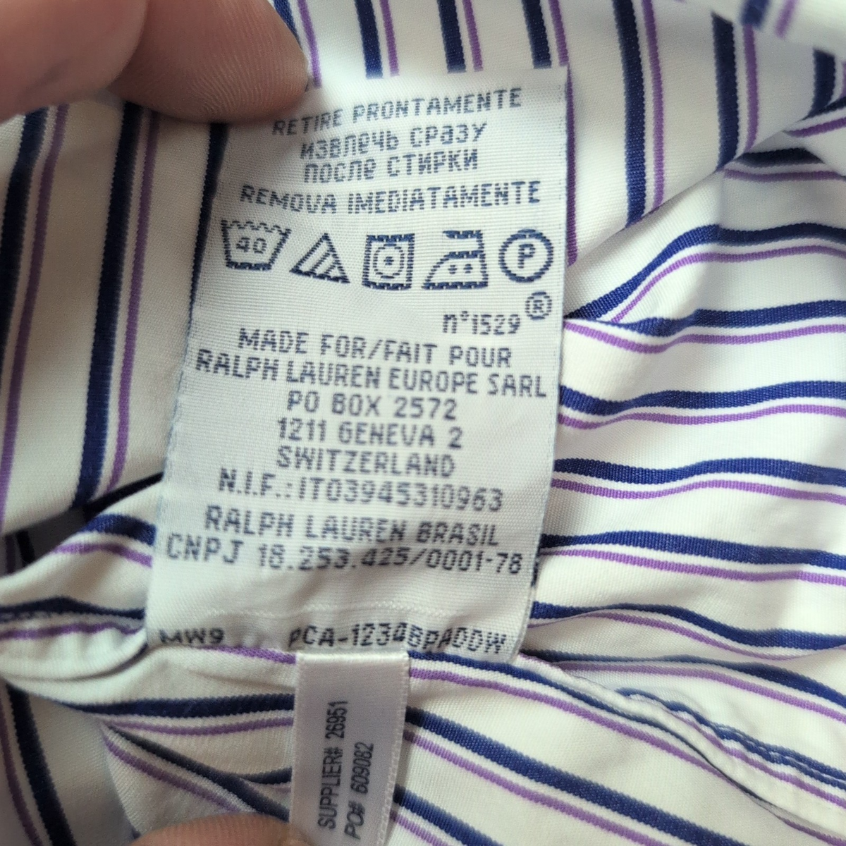 Chemise Polo Ralph Lauren L/XL Regent Custom Fit Rayures Logo Violet