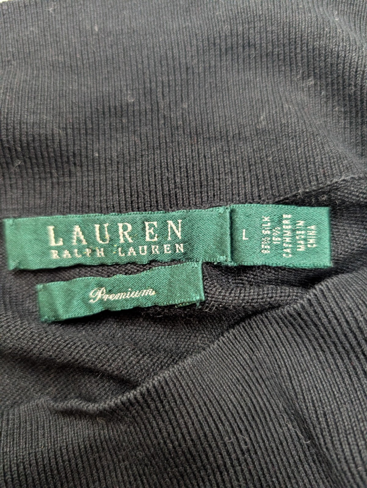 Pull Lauren Ralph Lauren Femme L Noir 89% Soie 11% Cachemire Col Bateau