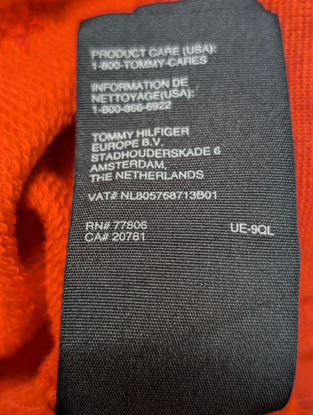 Sweat à Capuche TOMMY HILFIGER Homme XL Orange Vintage Fit Logo Brodé Rare