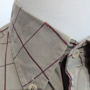 Chemise Lacoste 39 Kaki Clair Carreaux Bordeaux Poche manches longues