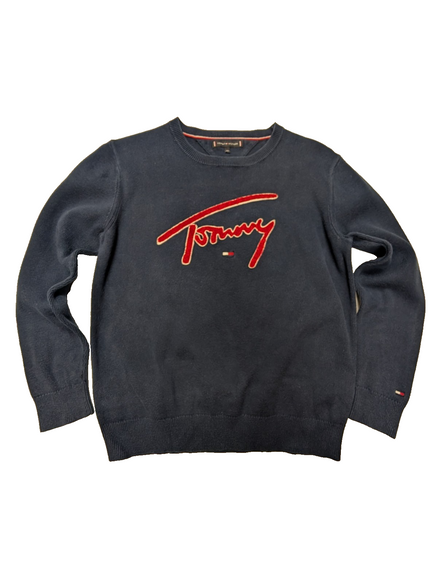Sweat Tommy Hilfiger vintage bleu marine enfant col rond taille M