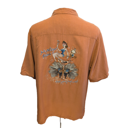 Chemise Hawaïenne Manches Courtes Montego Palms Brodée Soie Orange M
