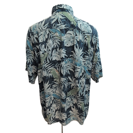 Chemise Hawaïenne L Viscose Verte Feuillage Voitures Manches Courtes