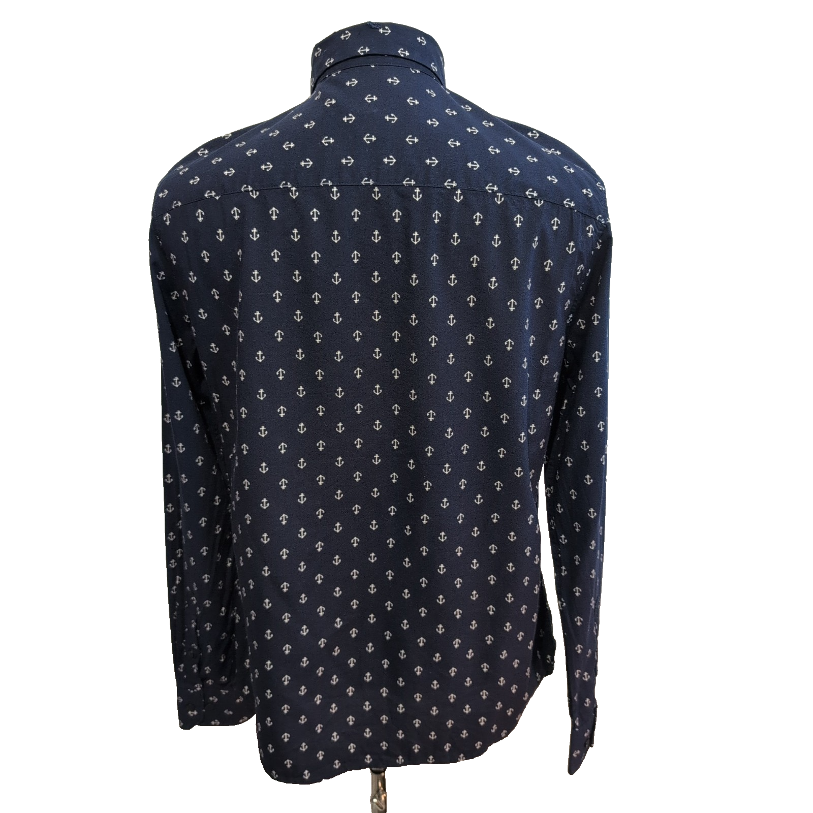 Chemise H&M bleu marine motifs ancres blanches manches longues M