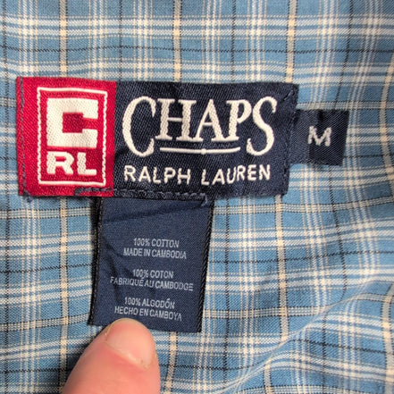 Chemise CHAPS Ralph Lauren bleue à carreaux manches courtes taille M #13e