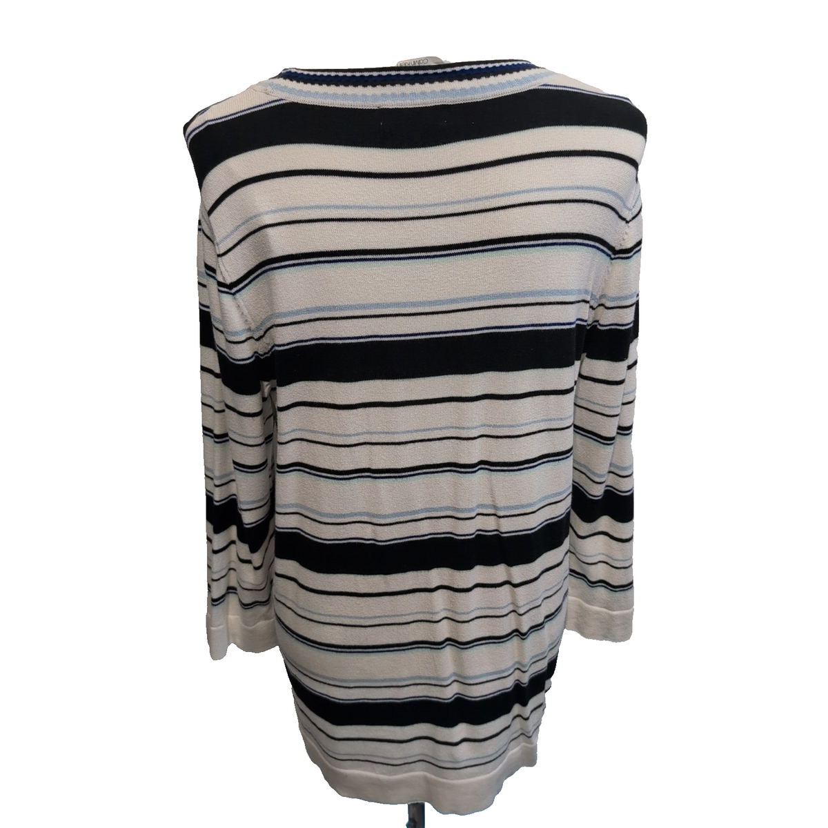 Calvin Klein Pull Femme M Coton Rayures Bleu Marine Blanc Manches 3/4 