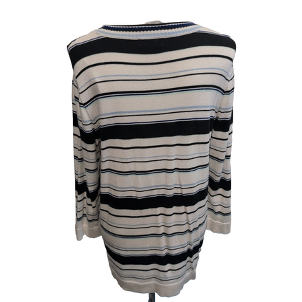 Calvin Klein Pull Femme M Coton Rayures Bleu Marine Blanc Manches 3/4 