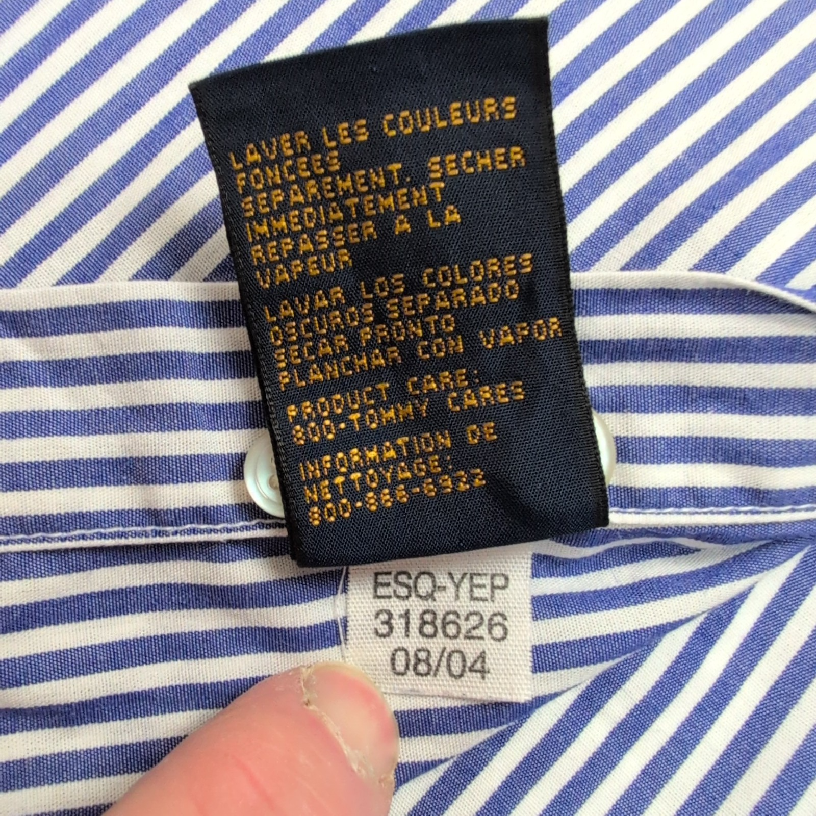 Chemise Tommy Hilfiger Golf Taille L Bleu et Blanc à Rayures Vintage