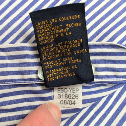 Chemise Tommy Hilfiger Golf Taille L Bleu et Blanc à Rayures Vintage