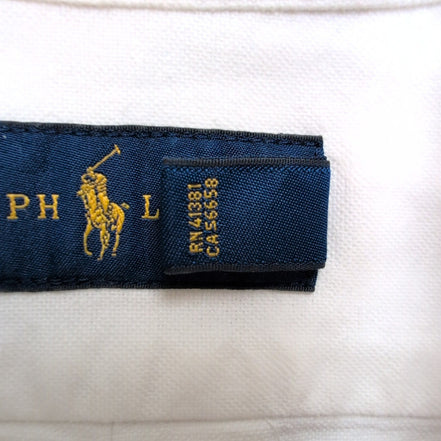 Chemise Ralph Lauren XS Blanche Unie Logo Marron Manches Longues