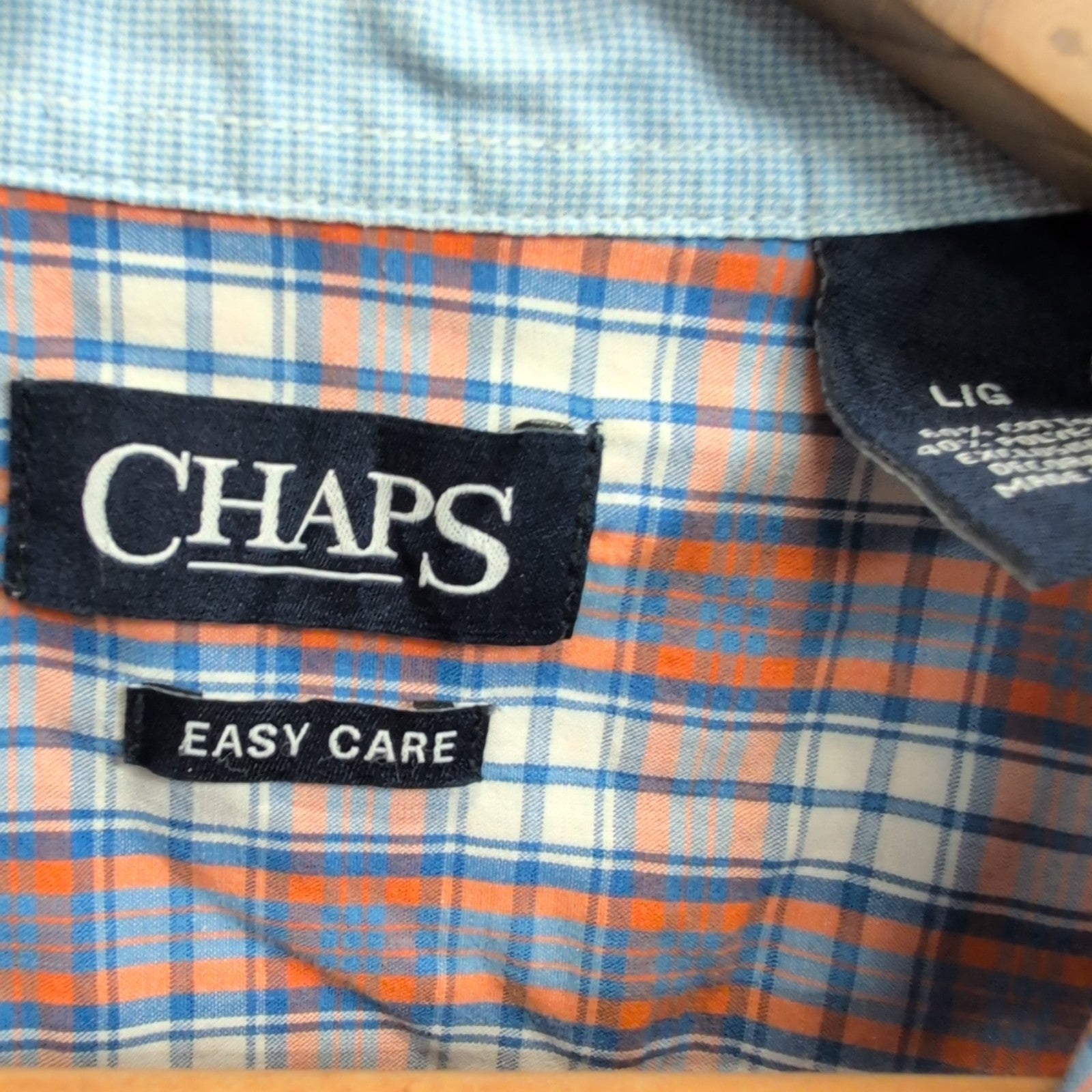 Chemise manches courtes CHAPS à carreaux bleu orange blanc taille L homme