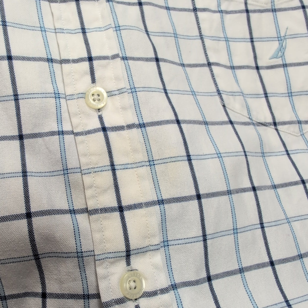 Nautica Chemise Vintage Blanche Carreaux Bleus Manches Longues Homme 3XL