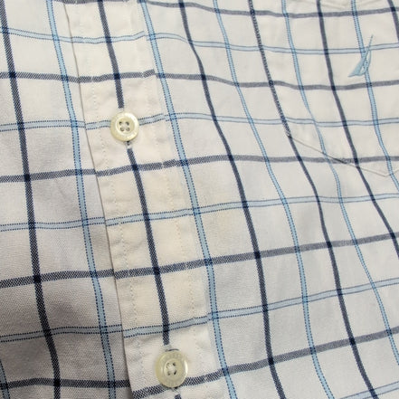 Nautica Chemise Vintage Blanche Carreaux Bleus Manches Longues Homme 3XL