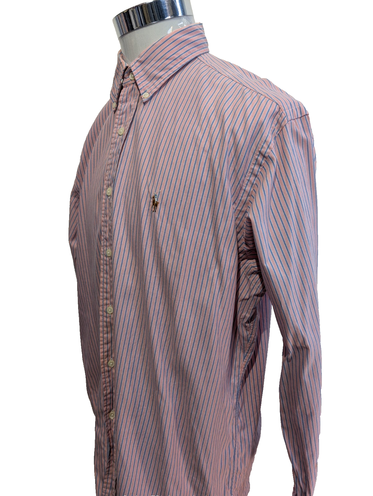 Chemise Polo Ralph Lauren Shirt Yarmouth L XL Oxford Rayée Rose Bleu Button Down