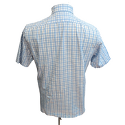 Chemise YVES SAINT LAURENT M Blanche Carreaux Bleus Manches Courtes