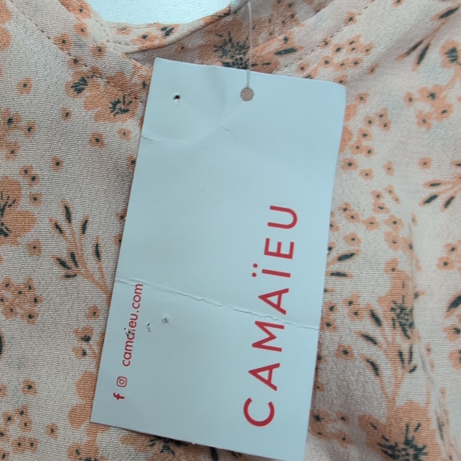Haut Camaïeu Femme M Saumon Fleuri 100% Viscose Neuf