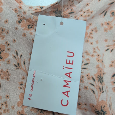 Haut Camaïeu Femme M Saumon Fleuri 100% Viscose Neuf