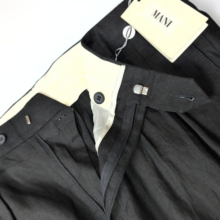 Pantalon Mani 100% Lin Noir Chino à Pinces Made in Italy Neuf W36